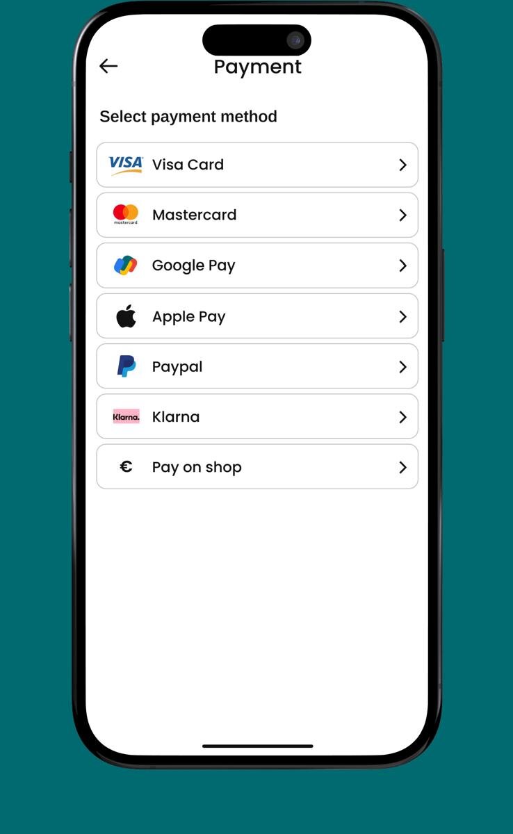 Auswahl der Zahlungsmethode in der CARENES App